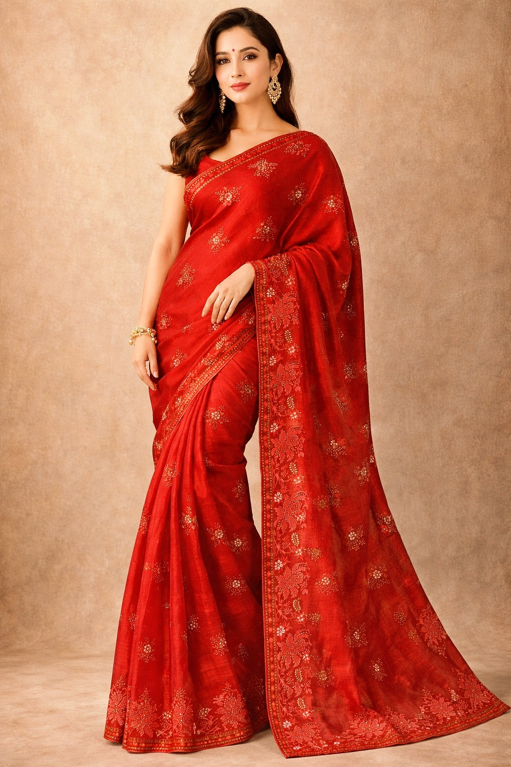 Red Saree with stonework