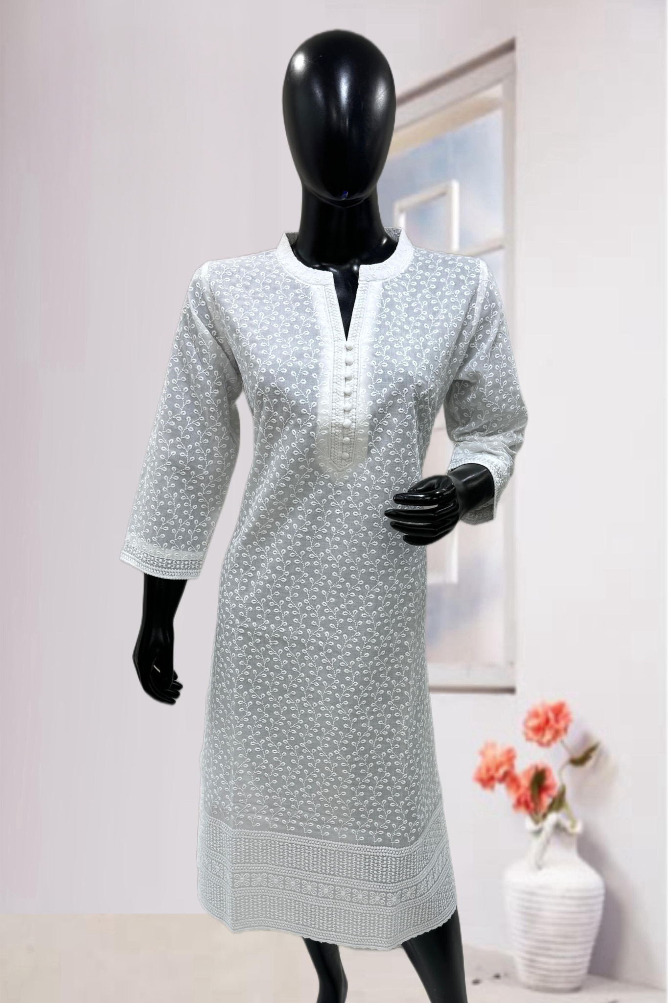 White Embroidery kurthi